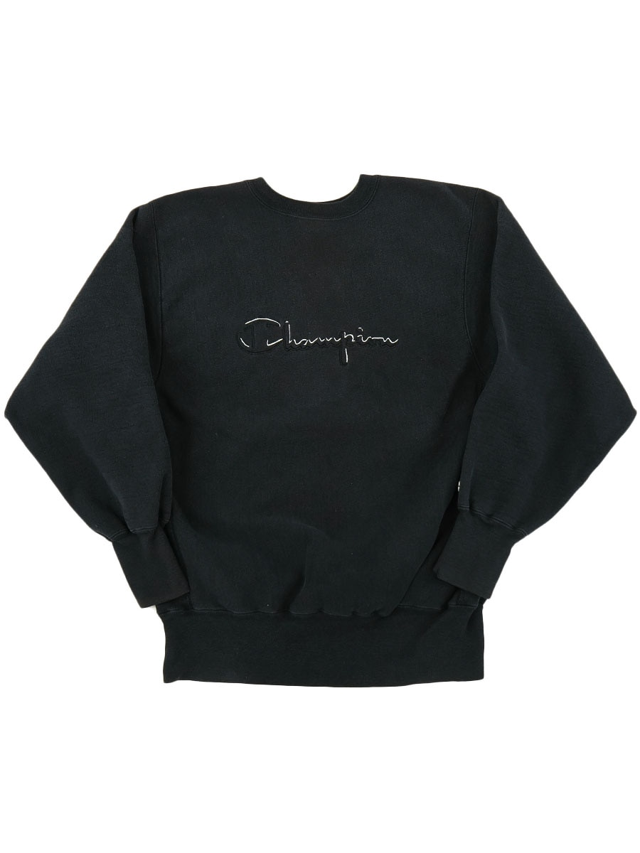 90's 刺繍タグ チャンピオンRW スクリプトロゴ刺繍 表記(XL) 黒 USA製