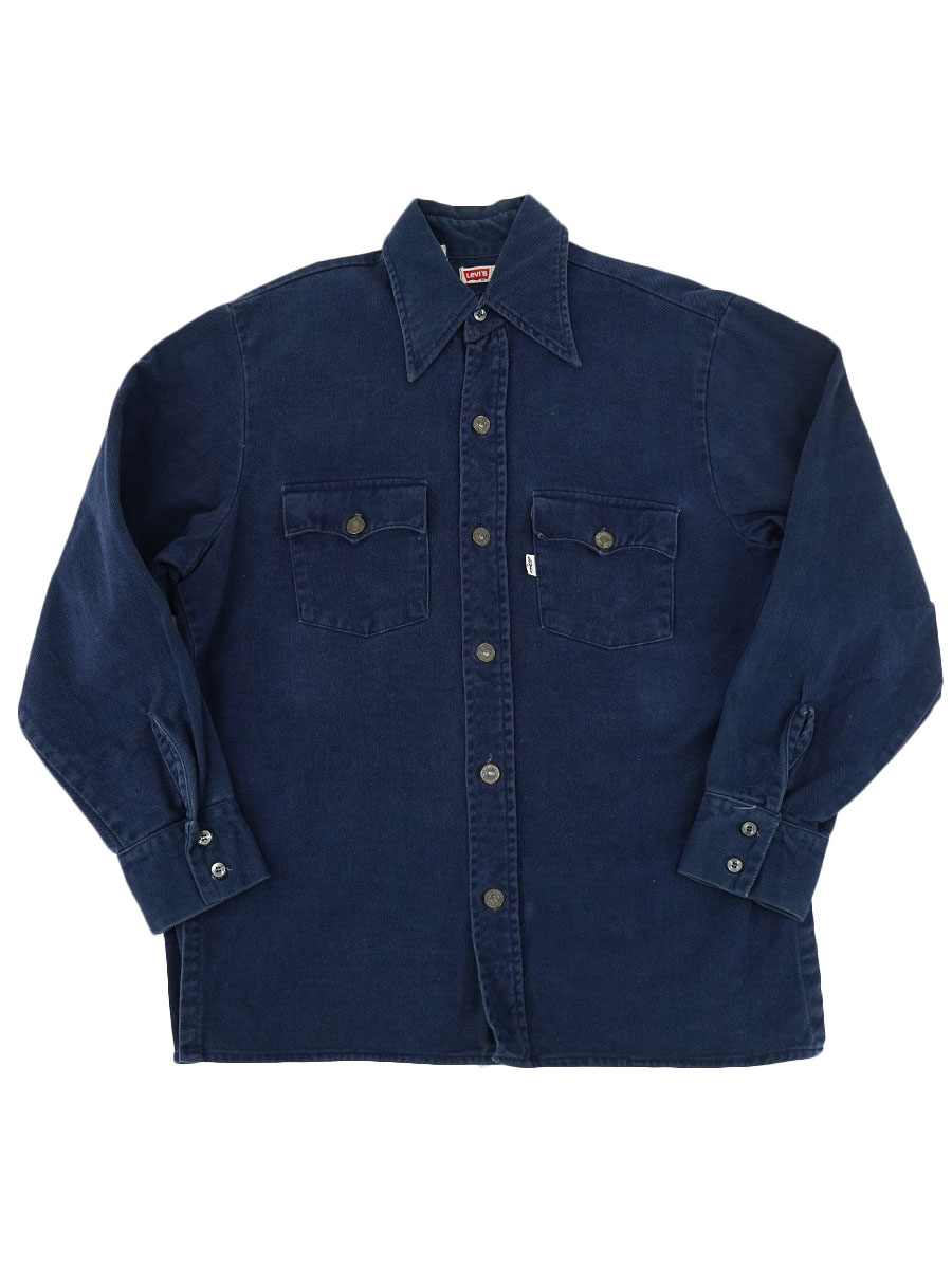 希少70年代当時モノリーバイスコットンツイルシャツネイビー L 刻印70 白タブ 70's Levi's 60664 コットンツイル シャツジャケット 表記(L) | すべて