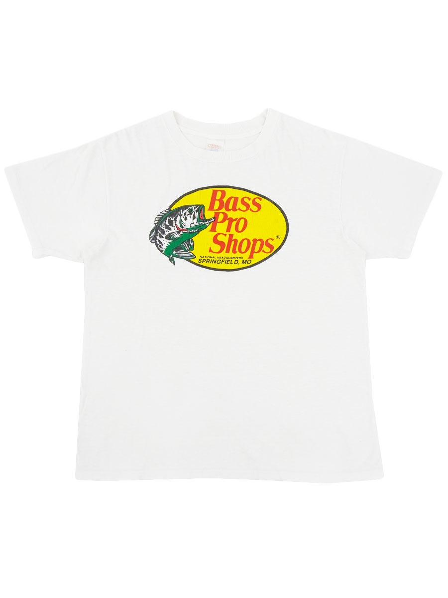 90's～ HUGGER ''Bass Pro Shops'' プリントTシャツ ホワイト 表記(L