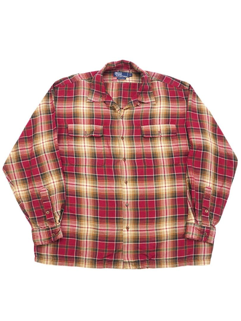 ラルフローレン 好配色チェック柄 ループカラーレーヨンシャツ 表記(XL