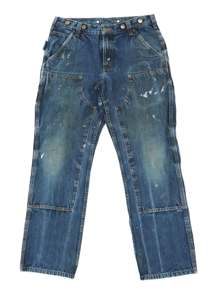 Carhartt 33×30 ダブルニーデニム サスペンダーボタン USA製 カーハート サスペンダーボタン付き ダブルニー デニム