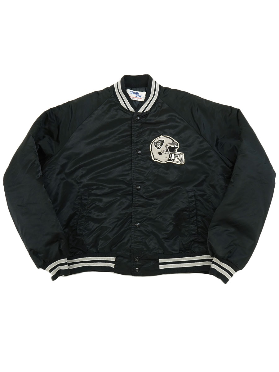80s Chalk Line RAIDERS スタジャン 黒 USA製 XL 80's Chalk Line ''RAIDERS'' サテンスタジャン 表記(XL) 黒 USA製