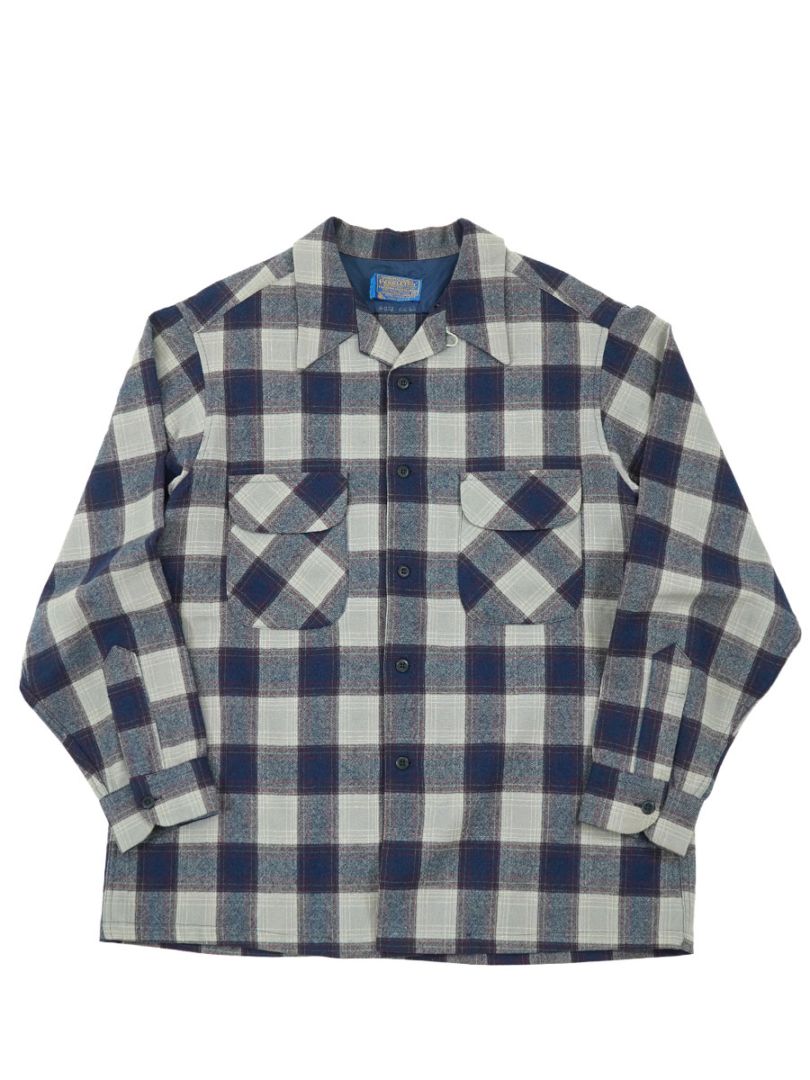 80's ペンドルトン 好配色チェック ボードシャツ 紺灰 表記(XL) USA製