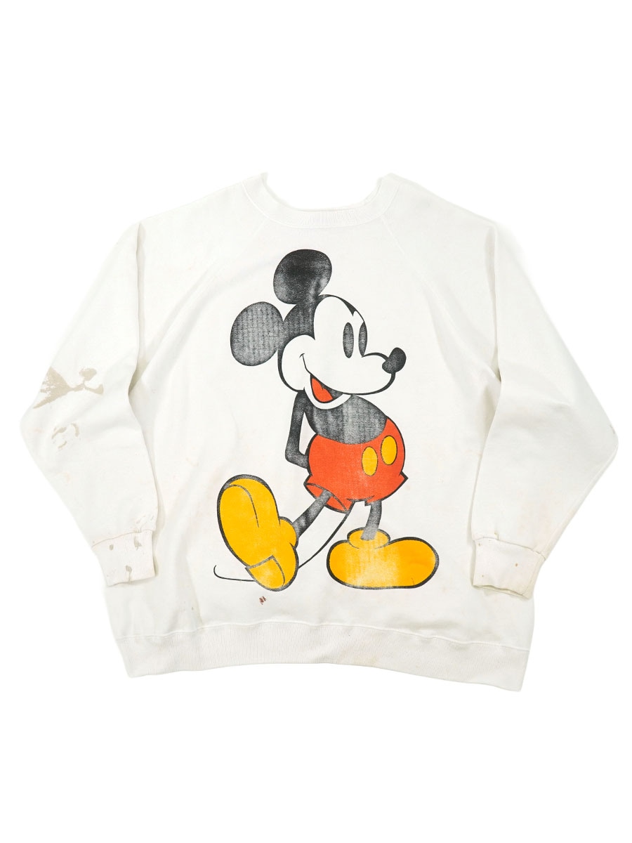 80's Disney ミッキーマウス オーバープリント スウェット ホワイト 実寸(XL位) USA製