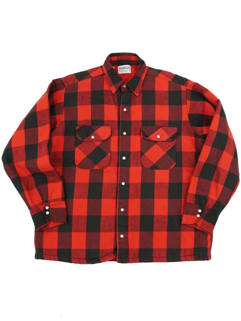 ★鉄板‼️好配色‼️神サイズ★80s USA製 FIVEBROTHER 赤黒 L‼️ 80's FIVEBROTHER 赤黒ブロックチェック キルティングライナー