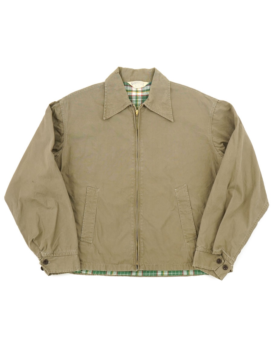50's SPORTSWEAR 裏フランネルチェック コットンジップアップJKT 実寸(40位) クラウンバネ