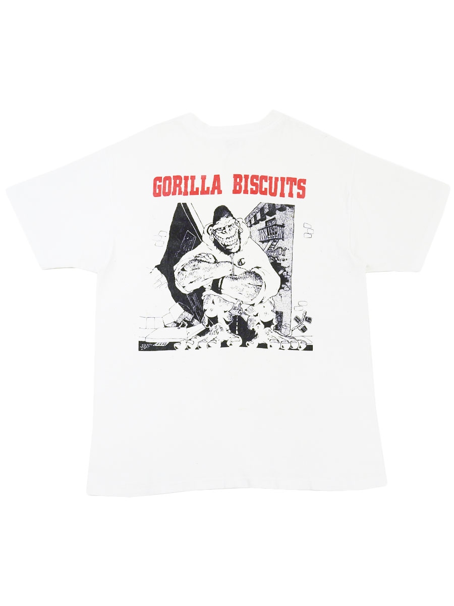80's～ Hanes ''GORILLA BISCUITS'' 両面プリント Tシャツ ホワイト 表記(L) USA製