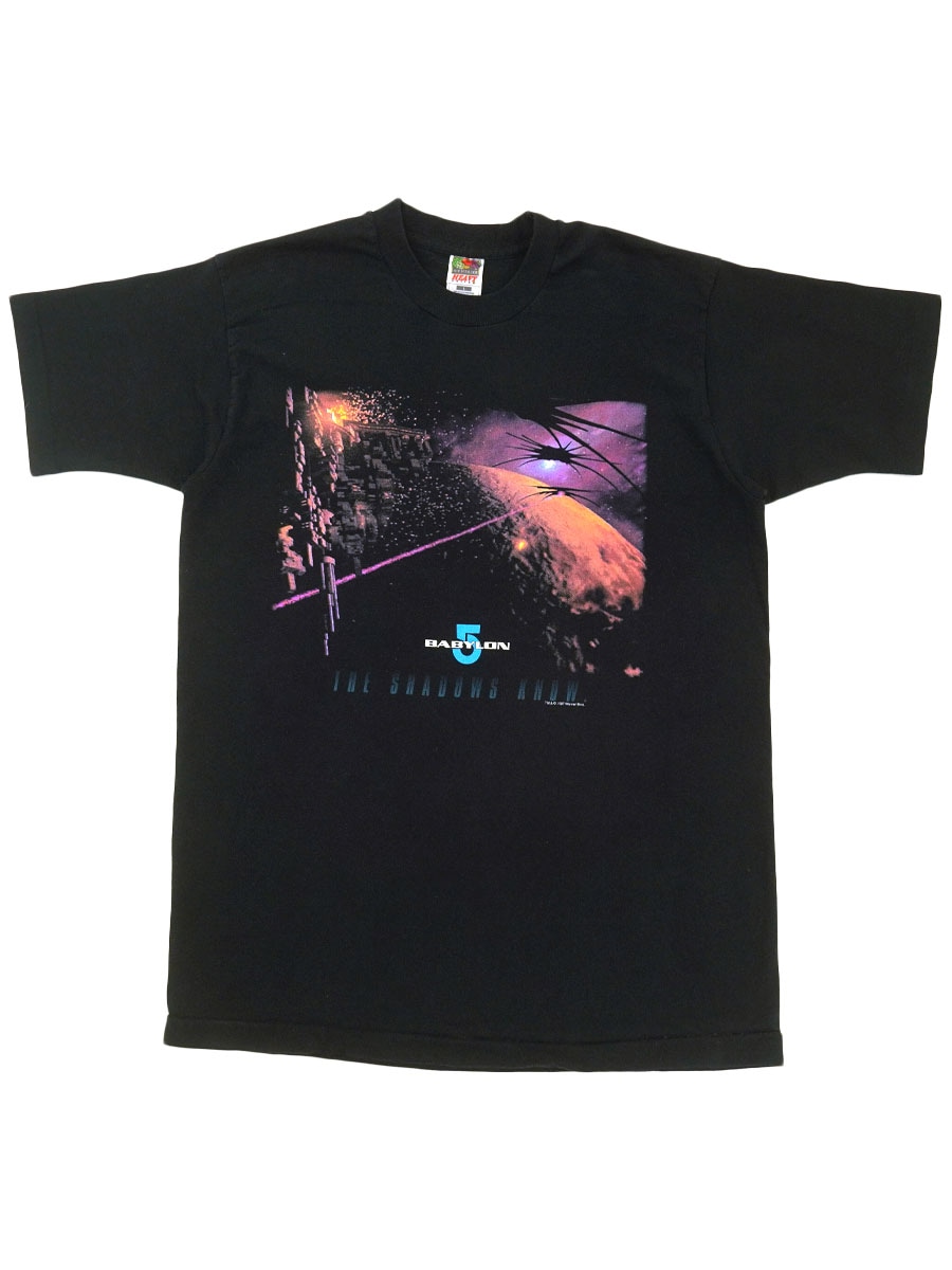 90's FRUIT OF THE LOOM BABYLON 5 ''THE SHADOWS KNOW.'' プリントTシャツ ブラック 表記(L) USA製