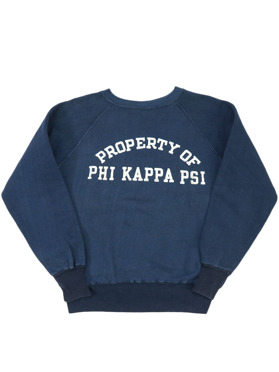 60's～ ''PROPERTY OF PHI KAPPA PSI'' フロッキープリント ラグランスウェット 実寸(M位) 2トーン