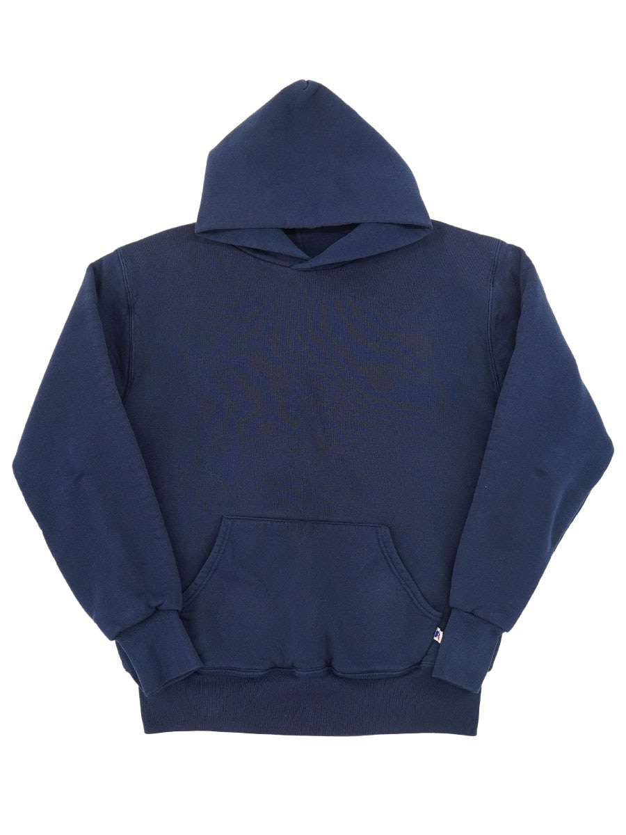 90's RUSSELL ATHLETIC Wフェイス 無地 スウェットパーカ ネイビー 表記(M) USA製