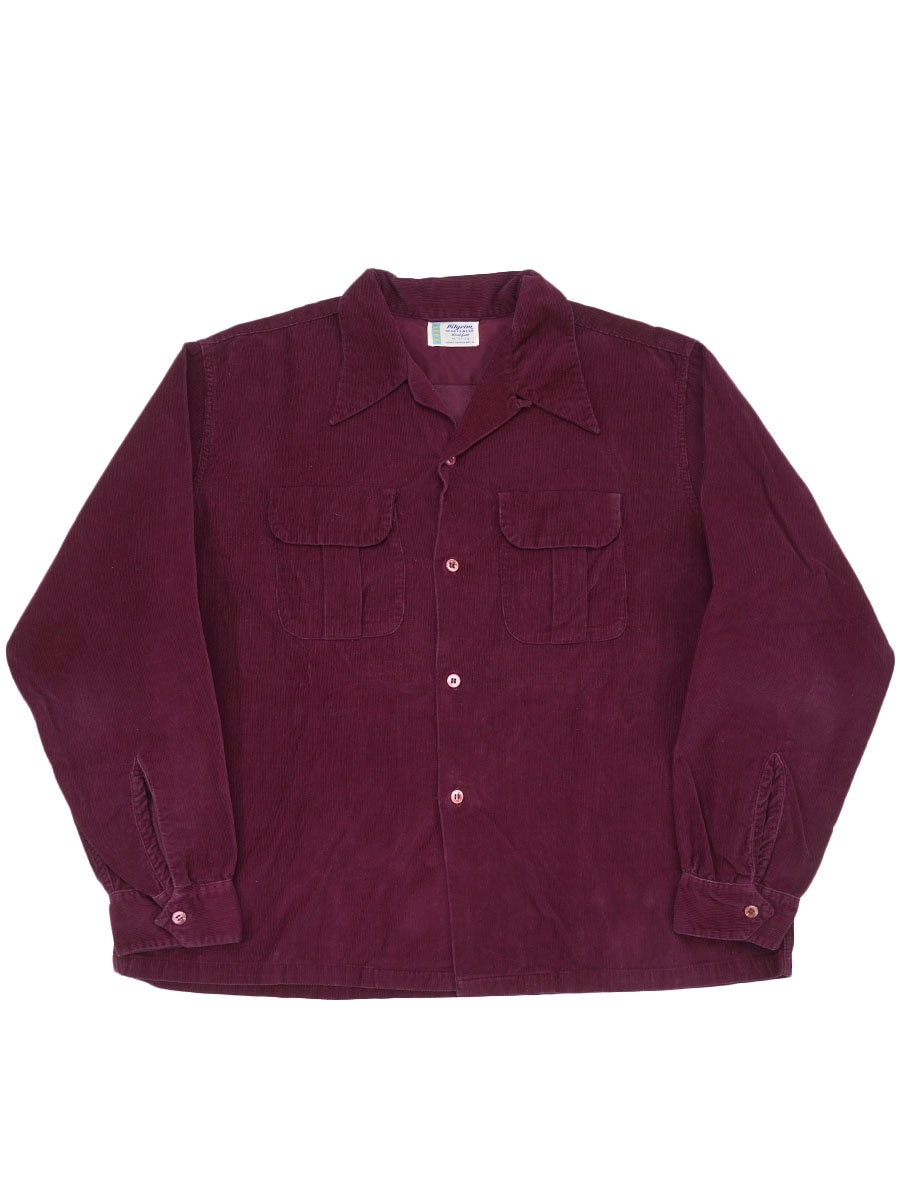 50's Pilgrim コーデュロイ ループカラーシャツ ワインレッド 表記(XL)