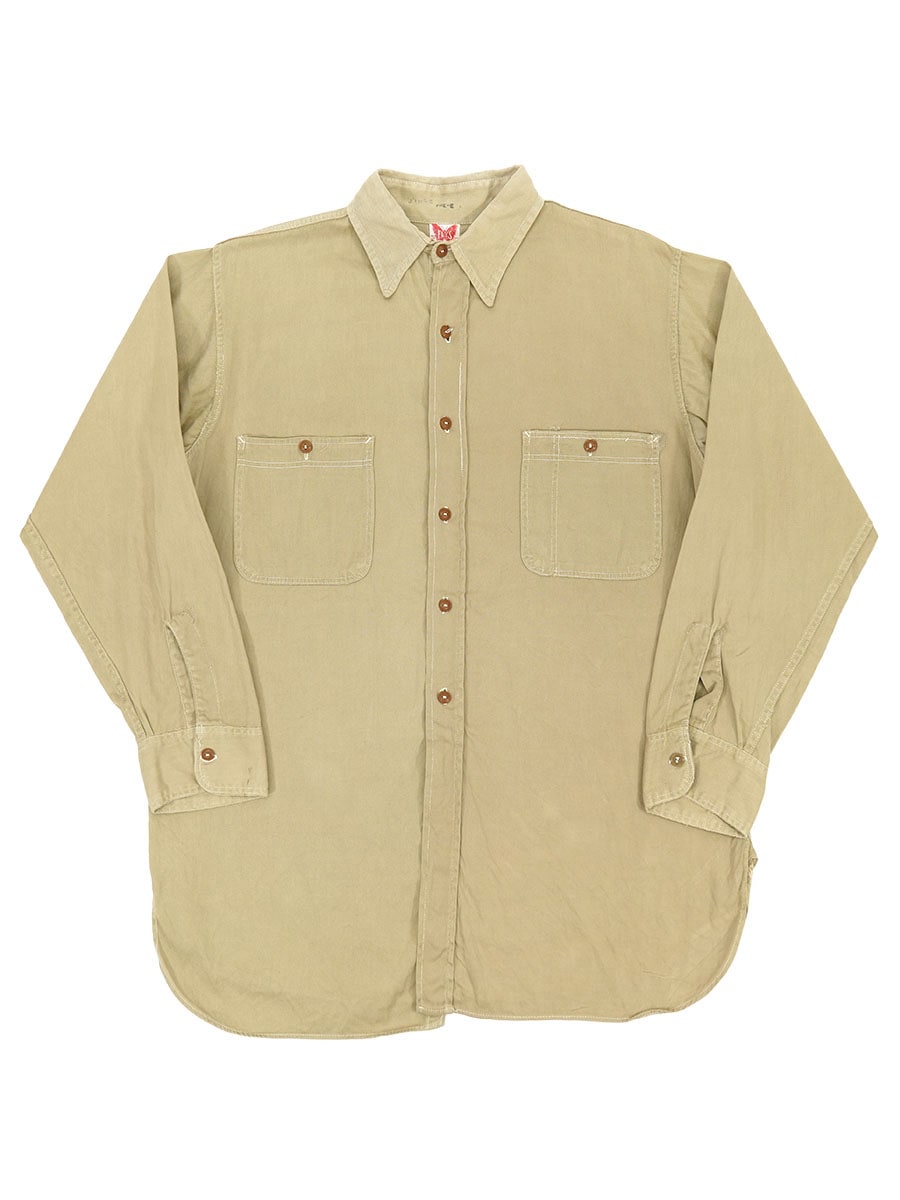 60's FLY'S ロングスリーブ マチ付き ワークシャツ カーキ 実寸(16位)