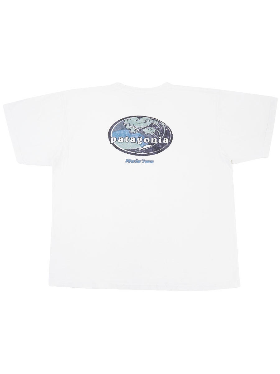 90s USA製 Patagonia ULUA サーフ 両面プリントTシャツ 90's パタゴニア ''Hale'iwa'' 両面プリント Tシャツ ホワイト 表記(XL