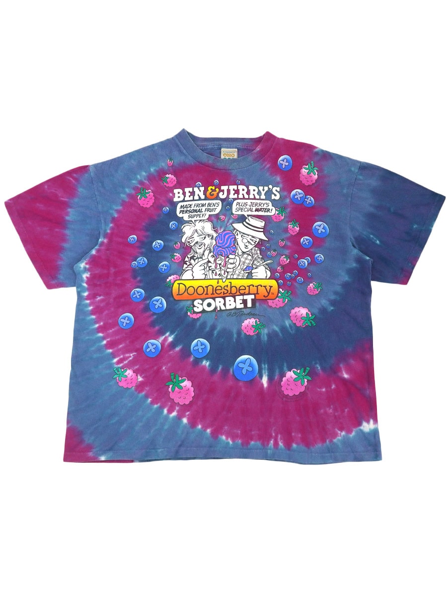 90's AUTHENTIC eco FIBRE BEN & JERRY'S ''Doonesbury SORBET'' タイダイTシャツ 表記(XL) USA製