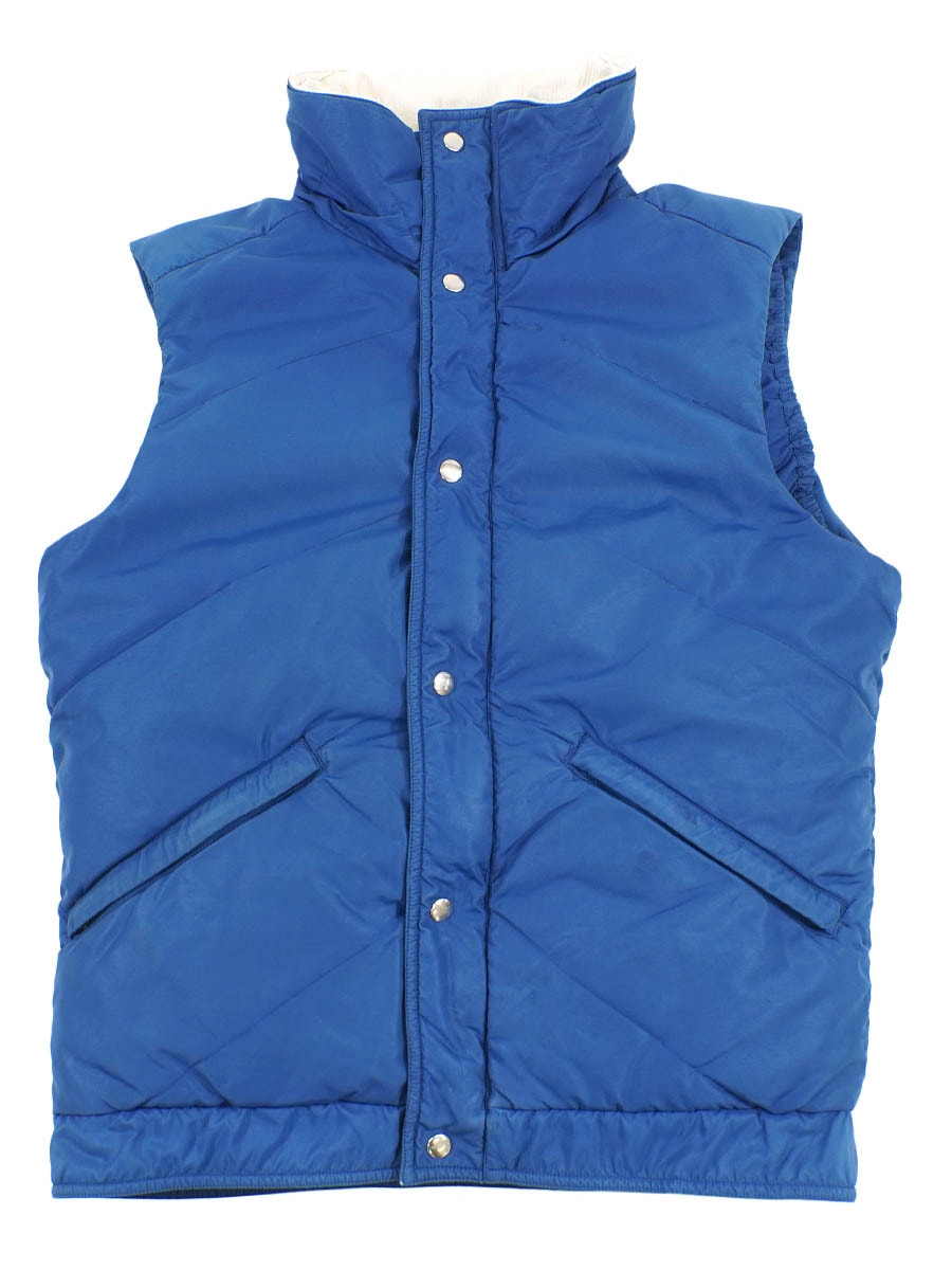 80's EMS 襟裏切り替え ダウンベスト ブルー 表記(M)