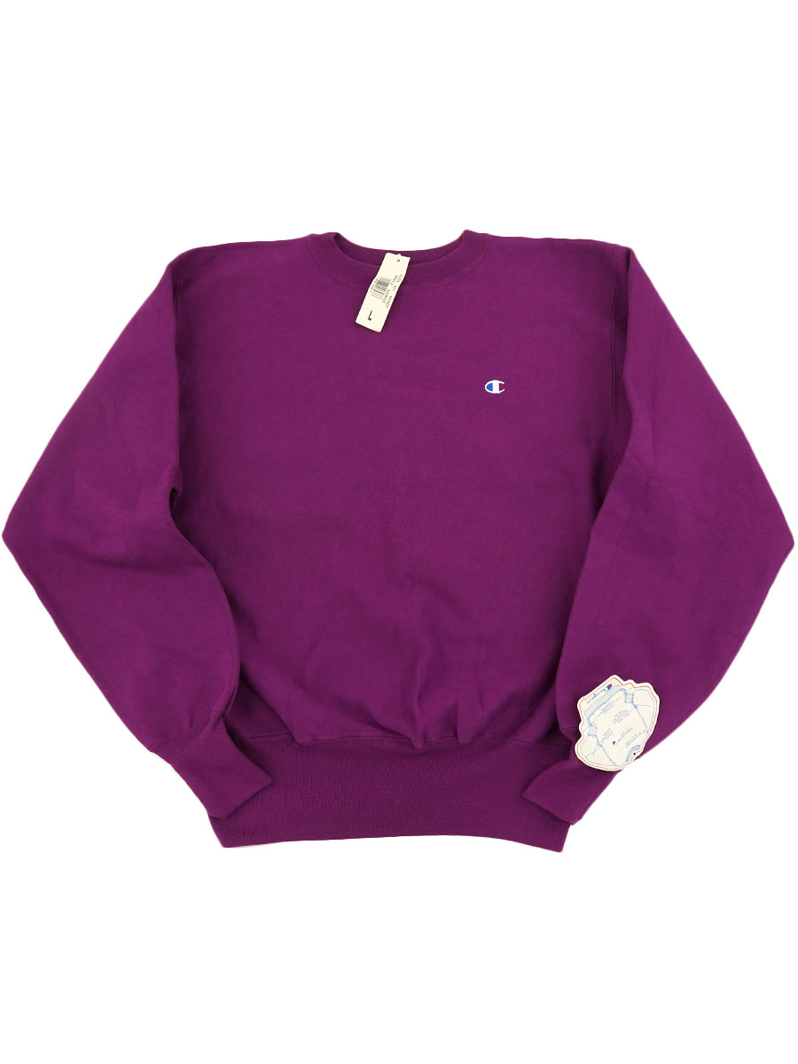 90's 刺繍タグ チャンピオンRW 無地 パープル 表記(L) USA製 DEAD