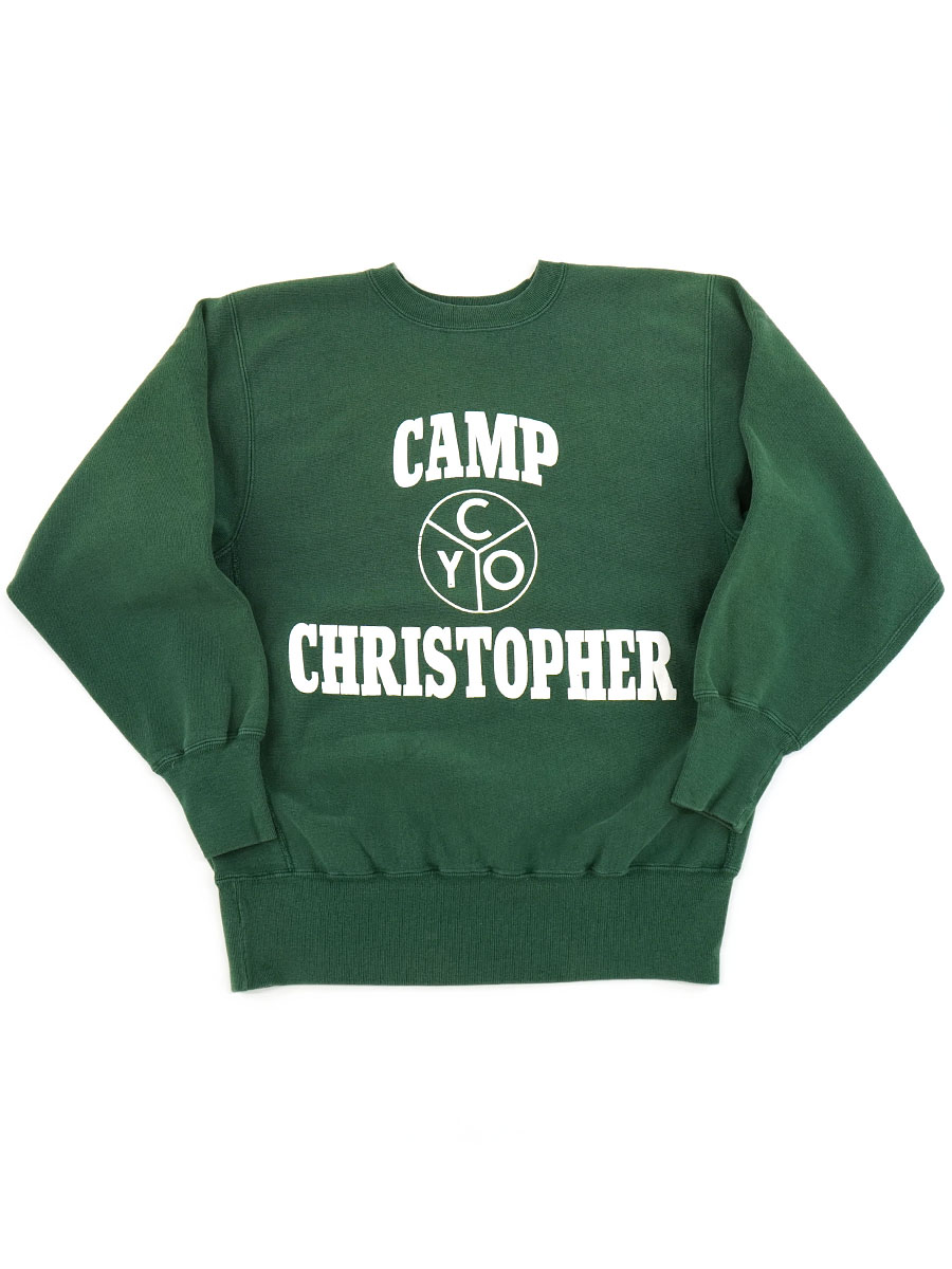 90's 刺繍タグ チャンピオンRW ''CAMP CHRISTOPHER'' 3段プリント グリーン 表記(L) USA製