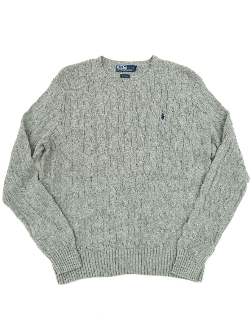 ラルフローレン ケーブル編み 100%シルクニット フェザーグレー 表記(L)