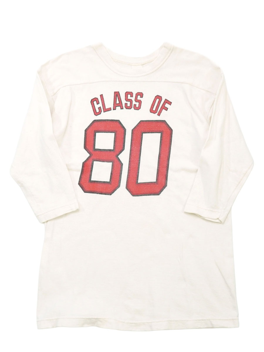 70's ''CLASS OF 80'' 染み込みプリント フットボールTシャツ 実寸(L位