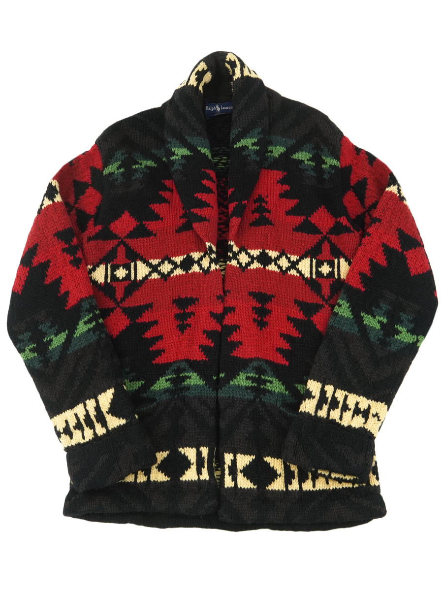 ラルフローレン 100%ウール ハンドニットガウン ネイティブ柄 表記(M