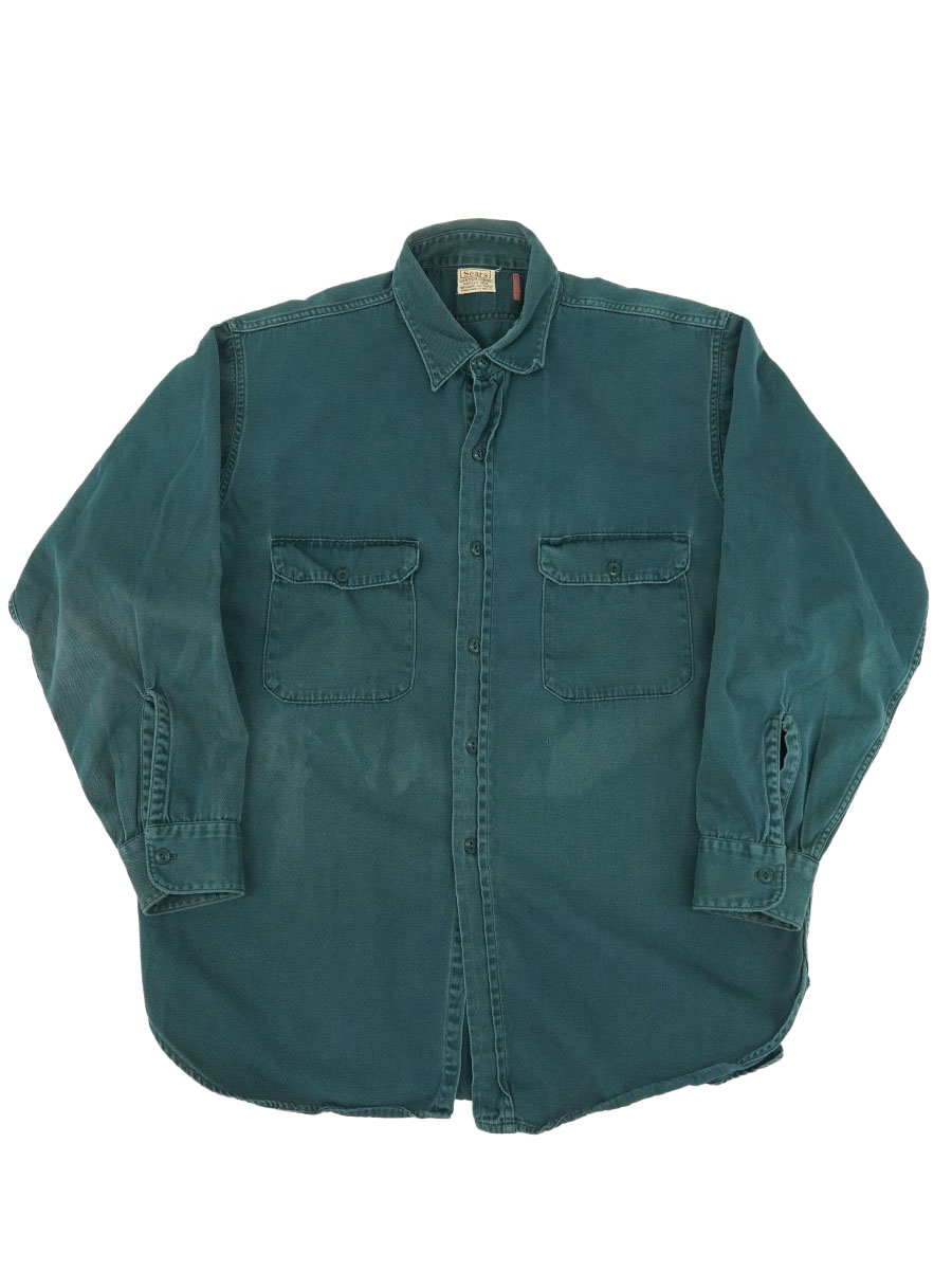 60's Sears LUSTER CHINO オールコットン ワークシャツ グリーン 実寸