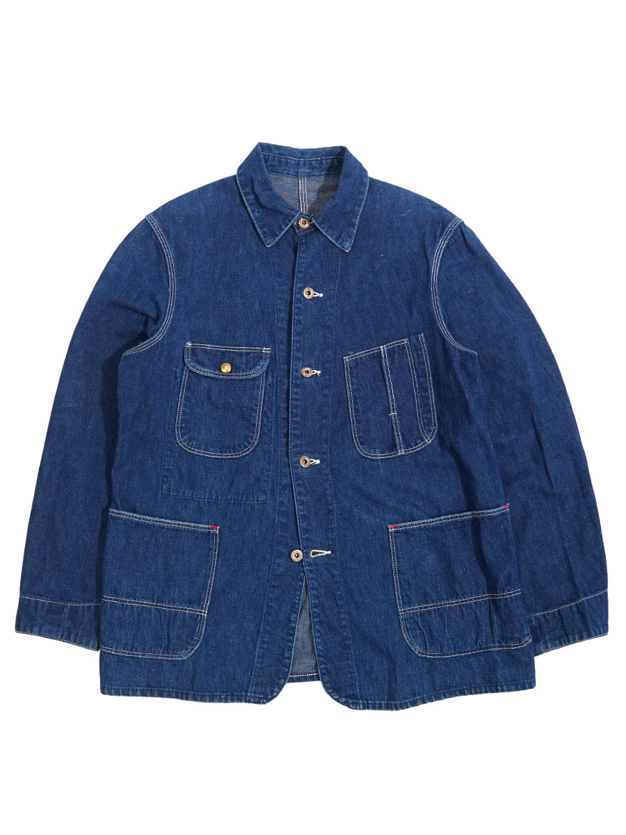 40's Sanforized/月桂樹ボタン 大戦 デニムカバーオール 濃青 良雰囲気