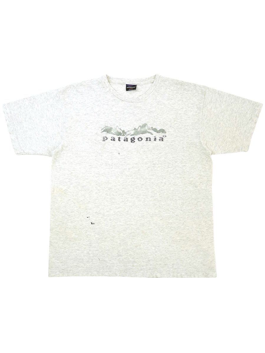 90's 雪無しタグ パタゴニア ロゴプリント Tシャツ ライトグレー 表記