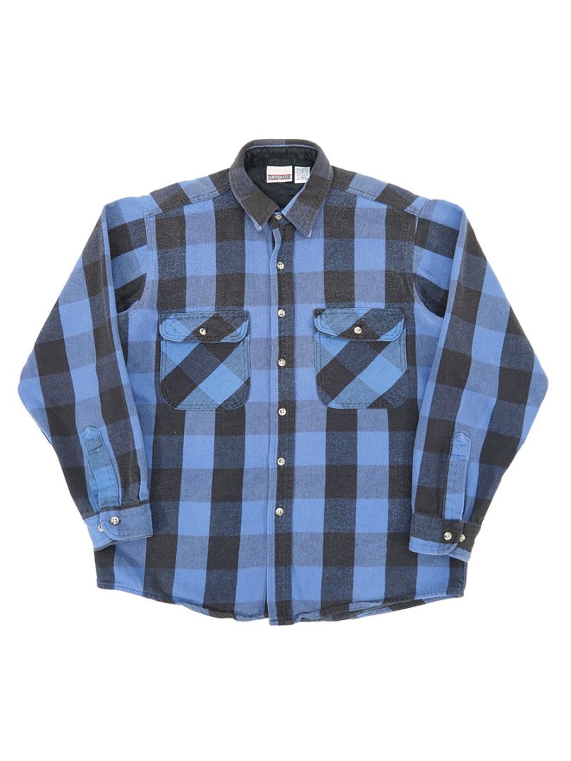 90's FIELD&STREAM 青黒ブロックチェック フランネルシャツ 表記(L