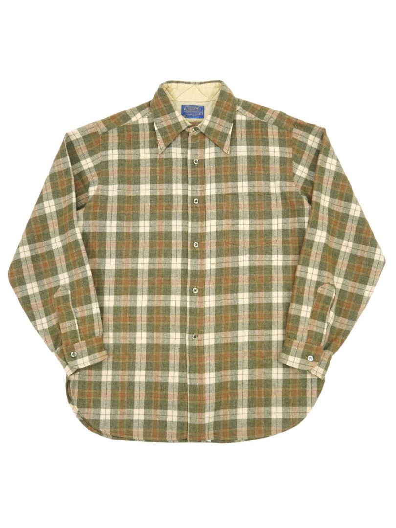 70's PENDLETON 好配色チェック ラウンドウールシャツ 表記(L) | NEW