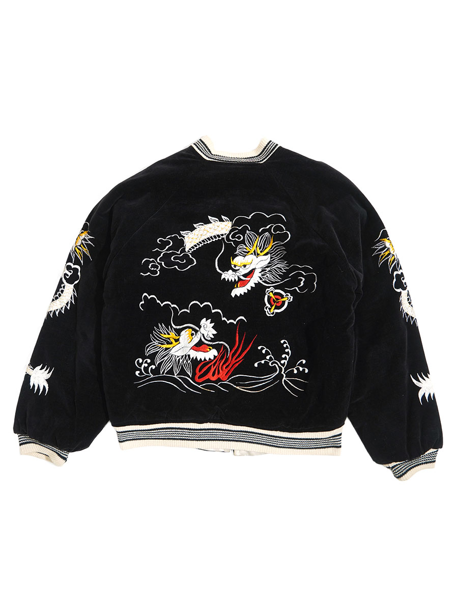 50's ビンテージ 両面龍x袖龍 鷹x富士 スカジャン 黒別珍x白サテン