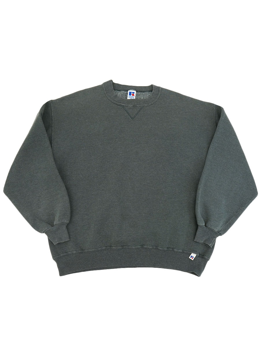 90's RUSSELL ATHLETIC 前V 無地スウェット アスファルトグレー 表記