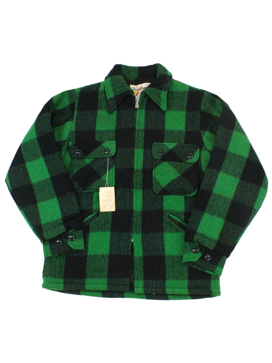 60's FOX KNAPP ブロックチェック フルジップ CPOジャケット 緑×黒