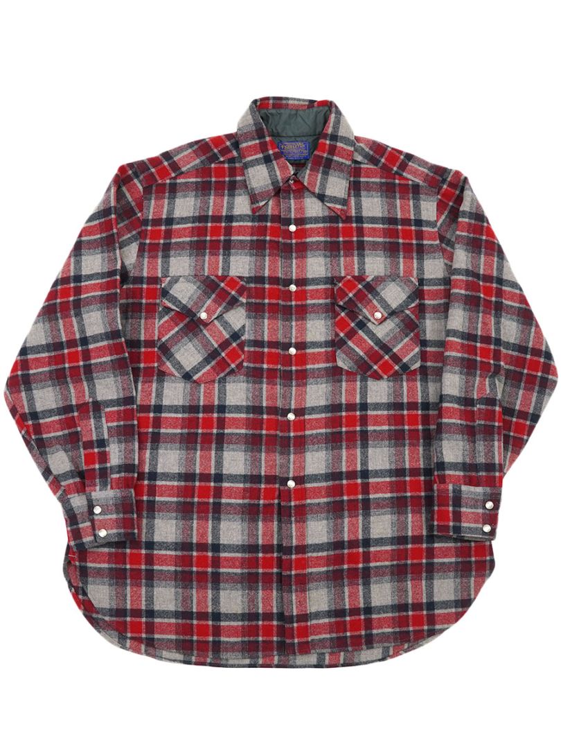 70's ペンドルトン 好配色チェック ウールウエスタンシャツ 表記(XL