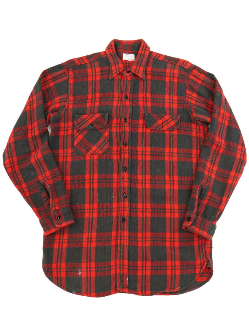 トップス 60s sears flannel shirt 60's SEARS FLANNEL SHIRT WITH GUSSET BLK X RED (SIZE. MEDIUM