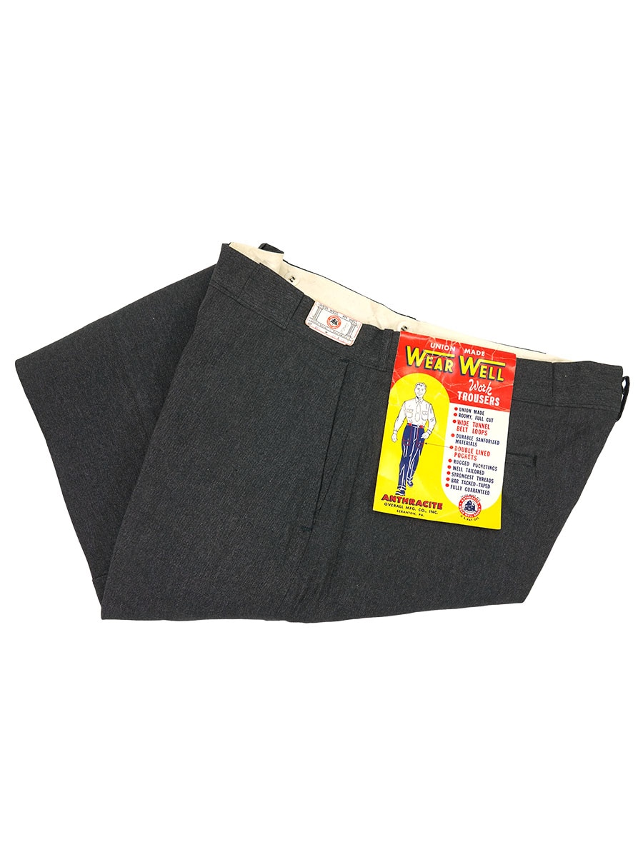 50'S WEAR WELL BLACK COVERT WORK TROUSERS (SIZE.W38 L28) NOS