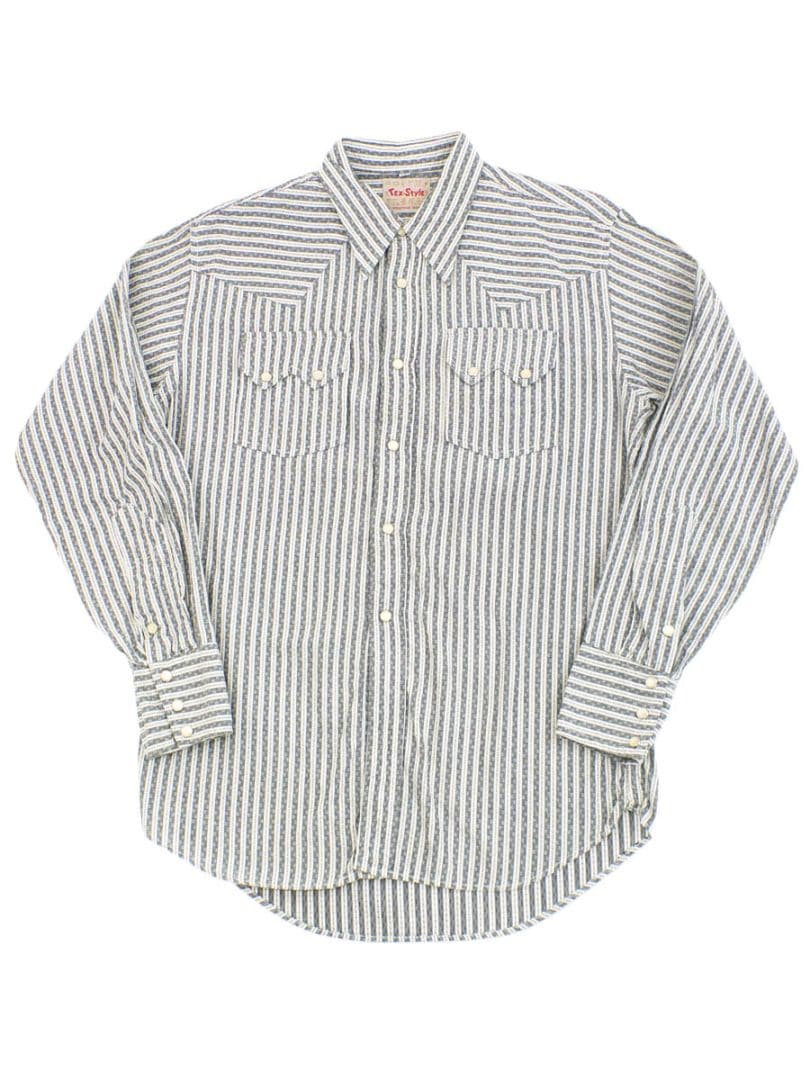 50'S TEX-STYLE STRIPE COTTON WESTERN SHIRT (SIZE.15 1/2)