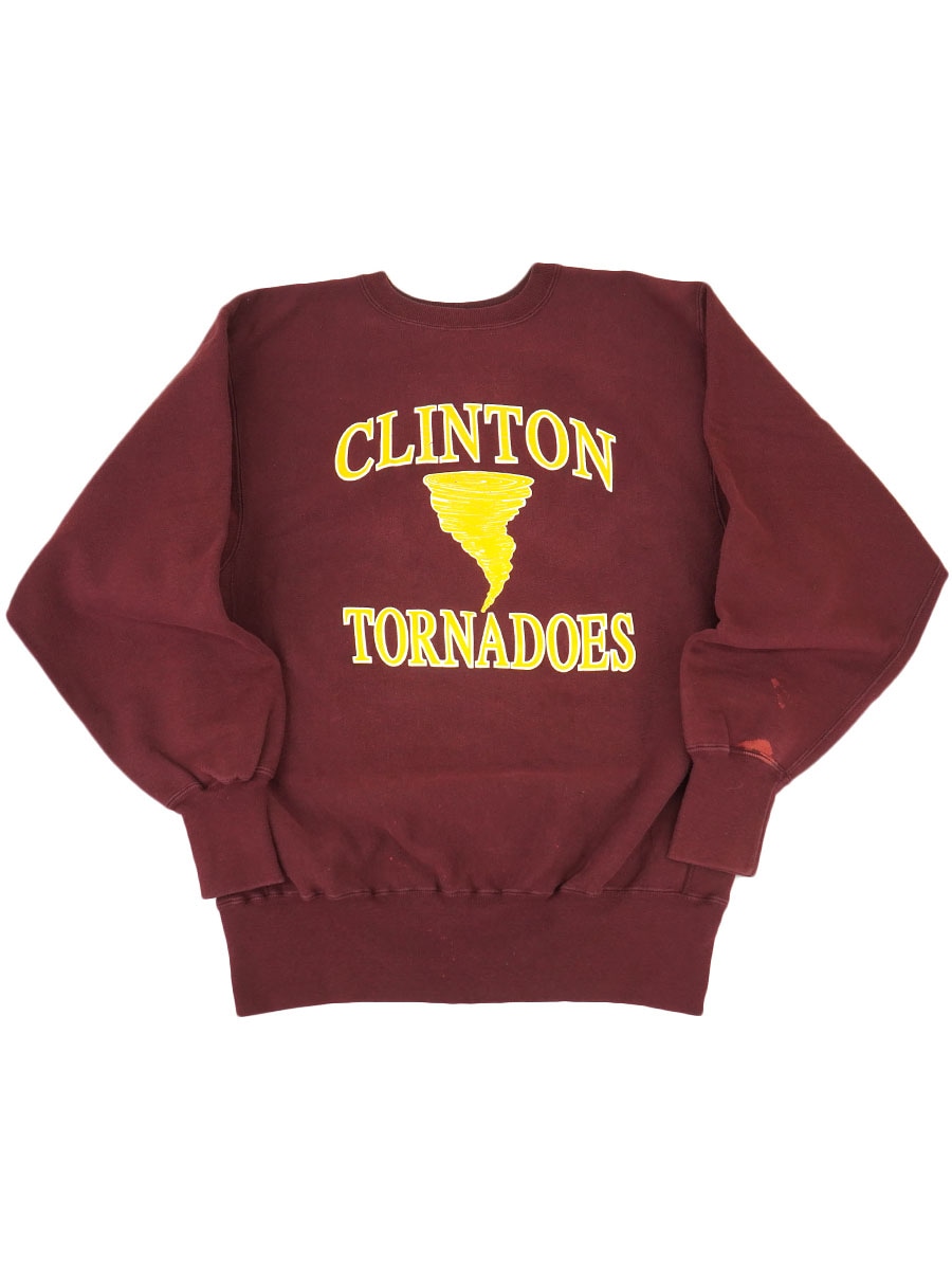 90'S CHMAPION REVERSE WEAVE CREW ''CLINTON TORNADOES'' (SIZE.X LARGE) MADE IN USA