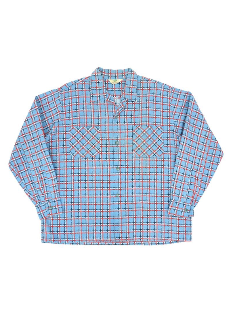 50'S BOND STYLE MANOR PLAID COTTON SHIRT (SIZE.LARGE)