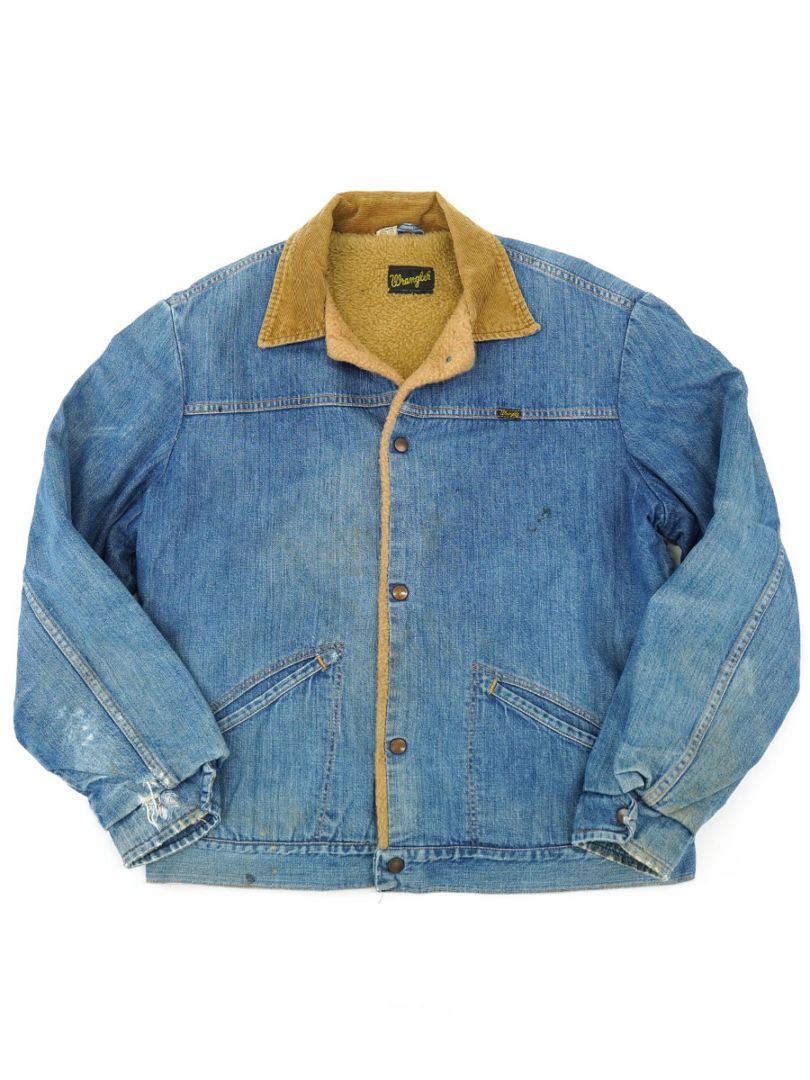 70'S WRANGLER DENIM JACKET WITH BROWN BOA (SIZE.46 LONG)