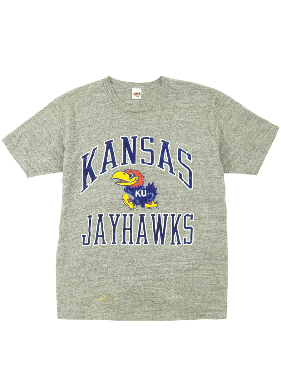 80'S H.WOLF& SONS INC. ''KANSAS JAYHAWKS'' T SHIRT GREY (SIZE.LARGE) MADE IN USA
