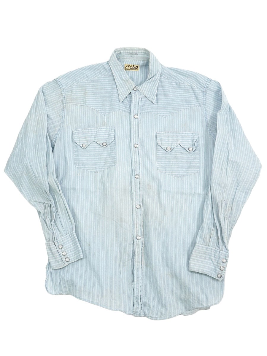 60'S El PECOS STRIPE PATTERN COTTON WESTERN SHIRT  (SIZE.15 1/2)