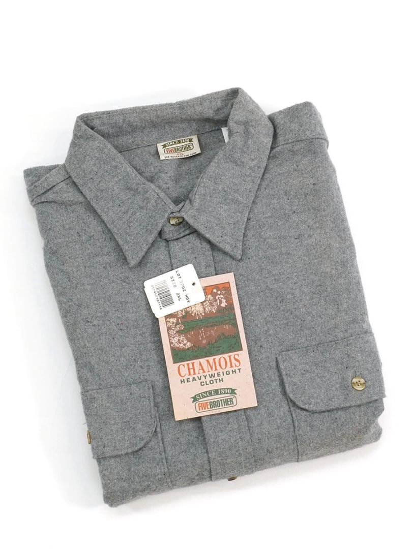 90'S FIVEBROTHER CHAMOIS CLOTH SHIRT PLAIN GREY  (SIZE. 2X LARGE) MADE IN USA NOS