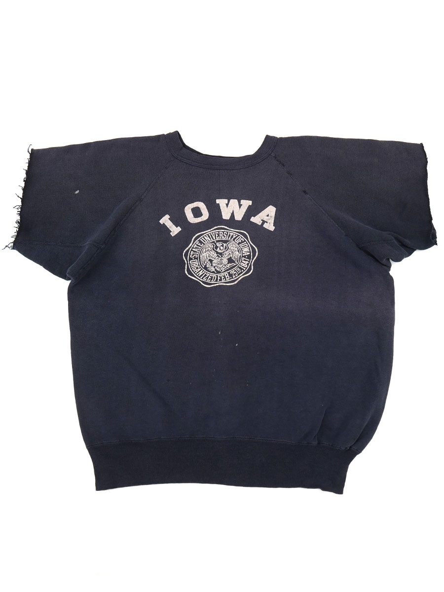 50'S SPORTSWEAR BY COLLEGIATE ''IOWA'' FROCKY PRINT CUT OFF SWEAT SHIRT (APPROX. LARGE)