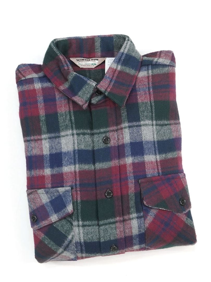 90'S WINTER RUN PLAID FLANNEL SHIRT (SIZE. MEDIUM TALL) MADE IN USA NOS