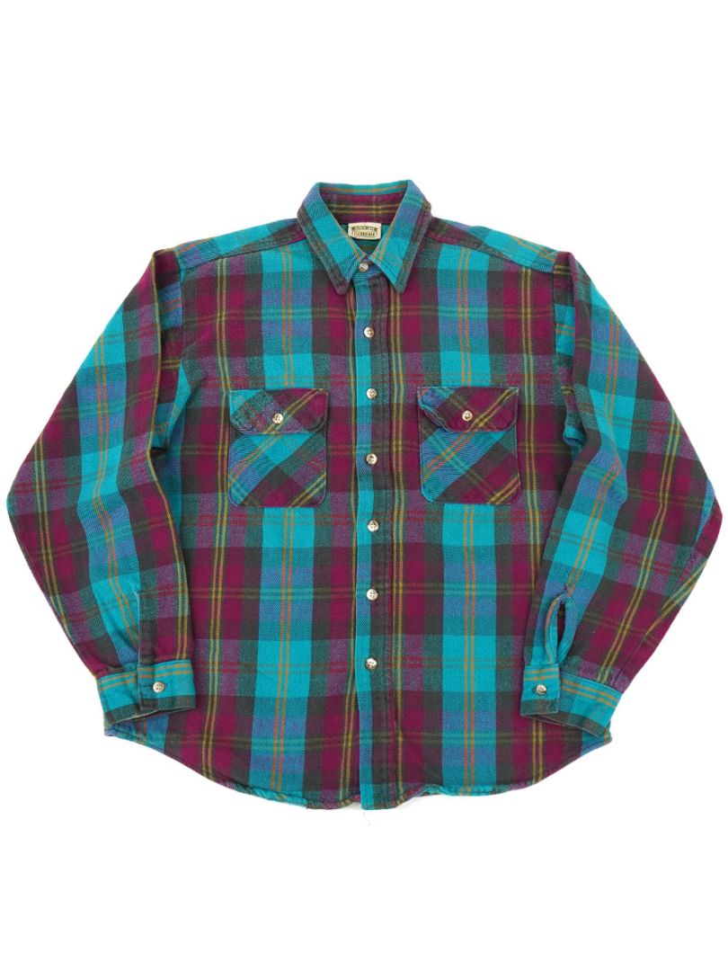 90'S FIVEBROTHER PLAID FLANNEL SHIRT (SIZE. LARGE) MADE IN USA