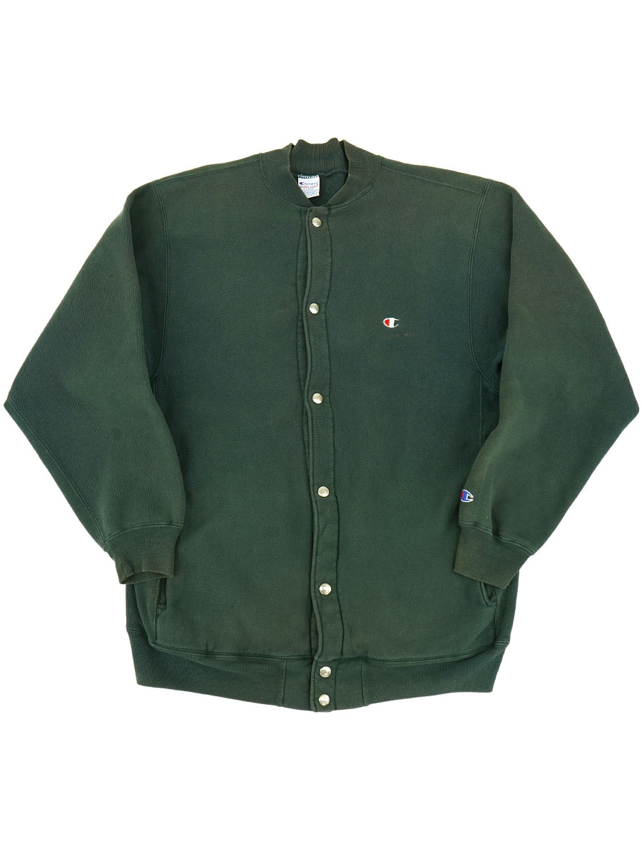 90'S CHAMPION REVERSE WEAVE FULL SNAP PLAIN GREEN (SIZE. X LARGE) MADE IN USA 