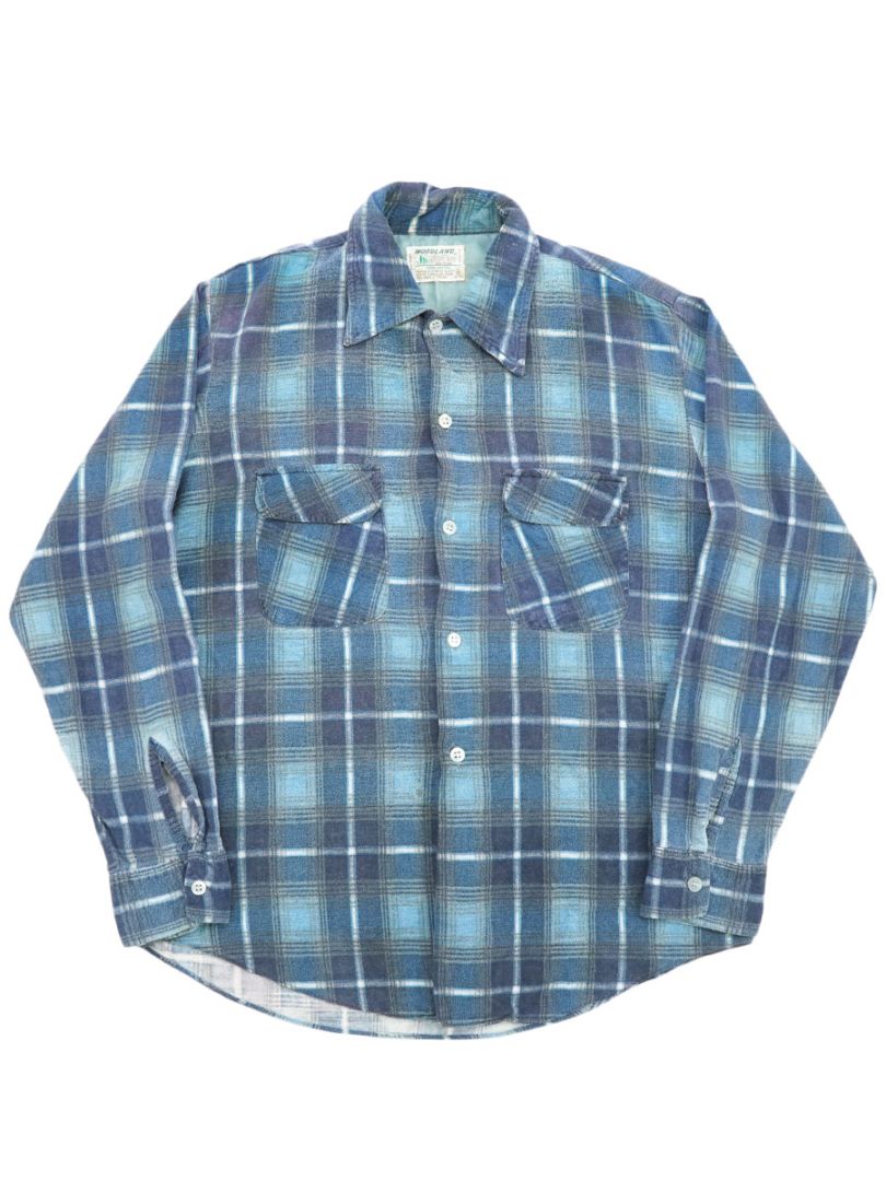 70'S WOODLAND PRINTED PLAID FLANNEL SHIRT (SIZE. MEDIUM)