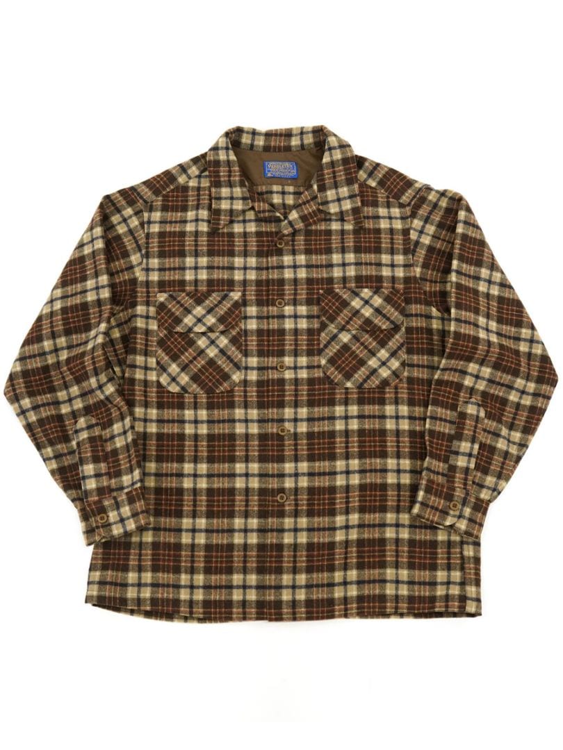 80'S PENDLETON PLAID BOARD SHIRT LIGHT BROWN (SIZE. LARGE)