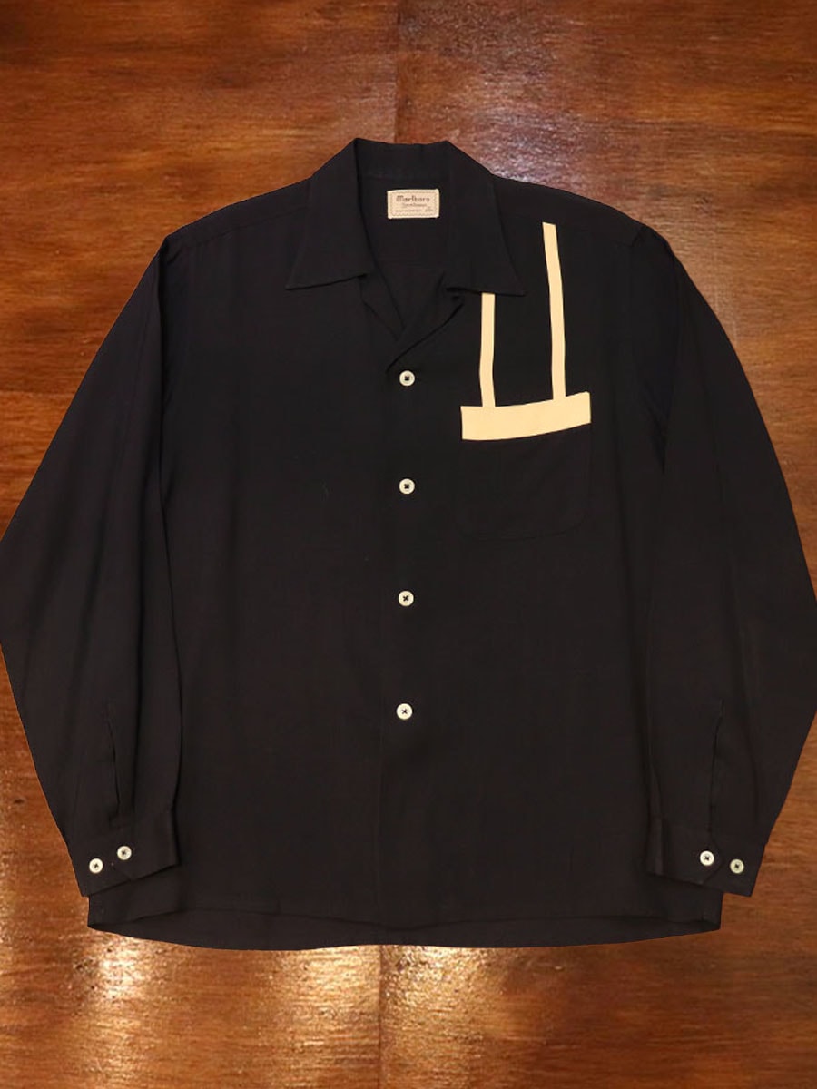 1950s L/S BLACK RAYON SHIRT , Size M