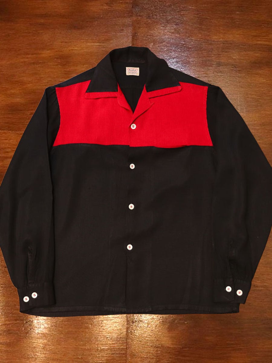 1950s BLACK RAYON x CORDROY , Size M